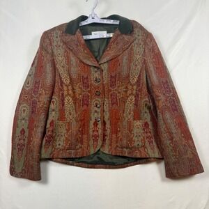 Vintage WORTH Women's 100%Wool Paisley Blazer Jacket Green Velvet Collar Rust